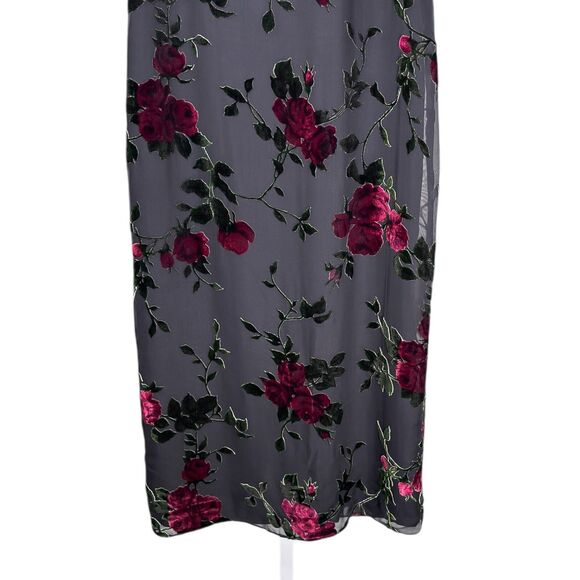 Vintage Talbots Women's Maxi Dress Gray Floral Burnout Velvet Silk Blend Size 4P - Picture 6 of 9